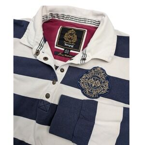 Toggi Womens Navy White Striped Long Sleeve Rugby Shirt Crest Size US 8 Preppy